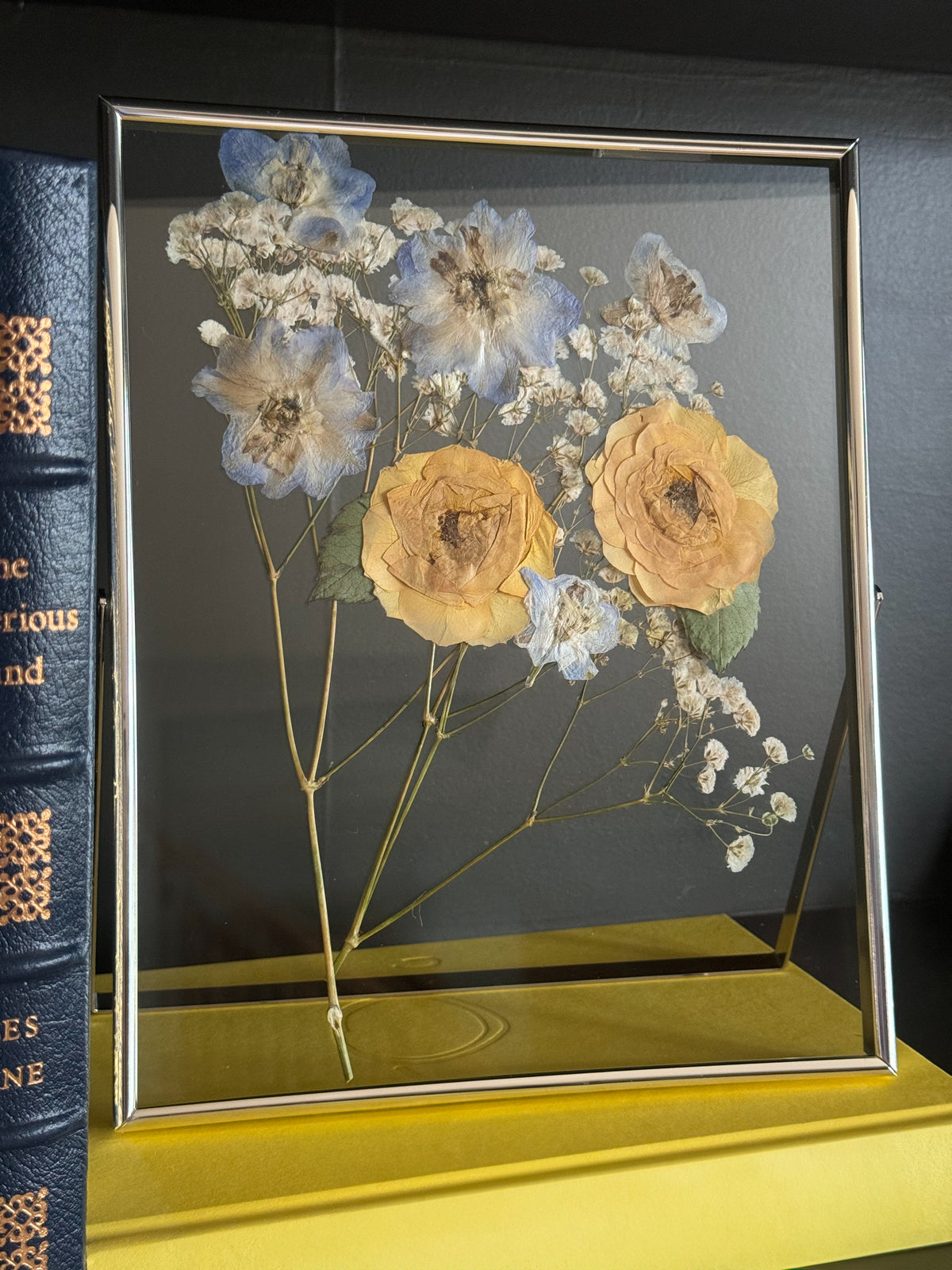 Delphinium and Rose Pressed Floral Art